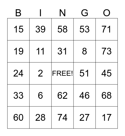 Family Christmas Bingo Card