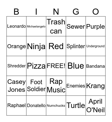 REMY'S TEENAGE MUTANT NINJA TURTLE BINGO Card