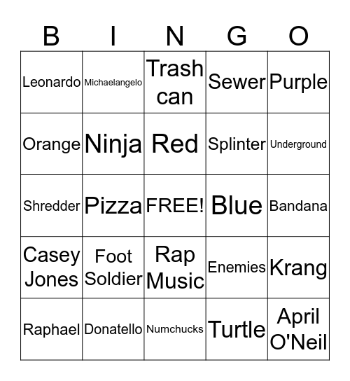 REMY'S TEENAGE MUTANT NINJA TURTLE BINGO Card