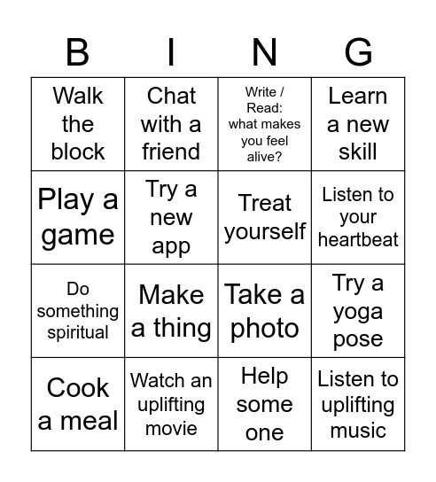 Activity Bingo Card