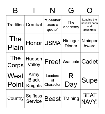 Nininger Award Dinner Bingo Card