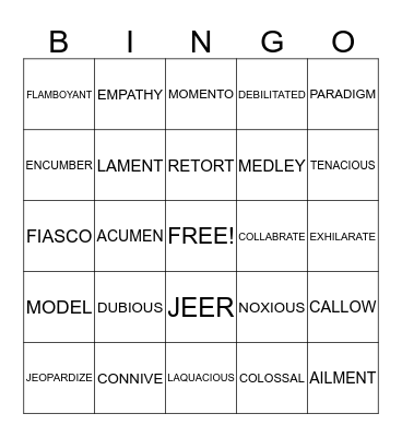 VOCABULARY BINGO Card