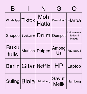 Kia's Bingo! Bingo Card