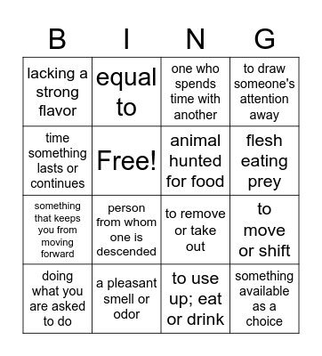 Vocabulary Bingo Card