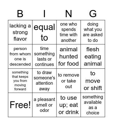 Vocabulary Bingo Card