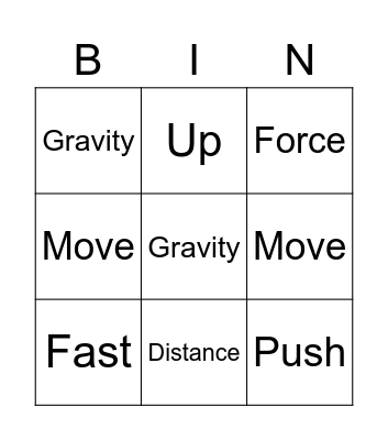 I Can Move! Bingo Card