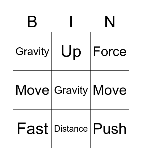I Can Move! Bingo Card