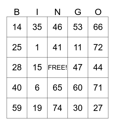 Bell Family Bingo Card