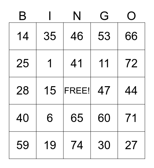 Bell Family Bingo Card