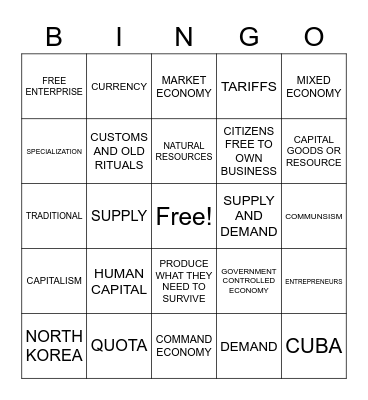 ECONOMIC CONTINUUM Bingo Card