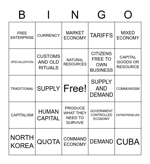 ECONOMIC CONTINUUM Bingo Card