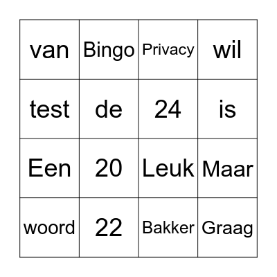 TEST BINGO Card