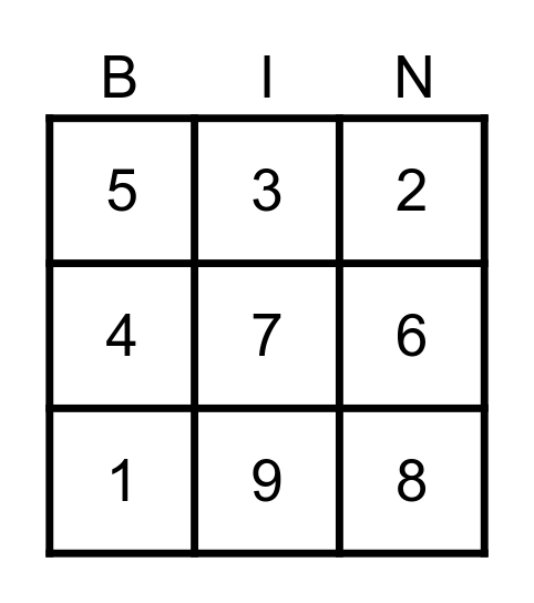 Number Bingo Card