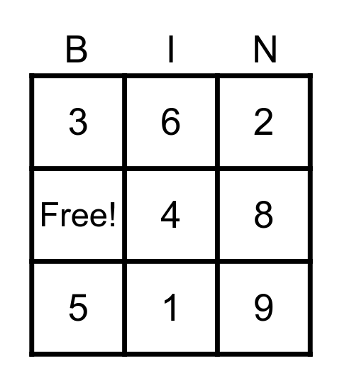 Number Bingo Card