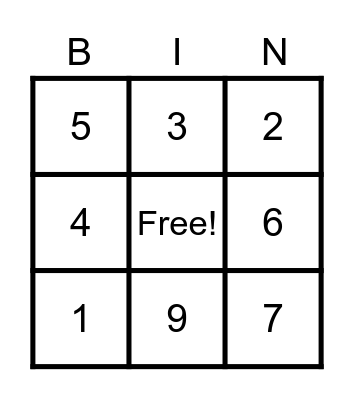 Number Bingo Card