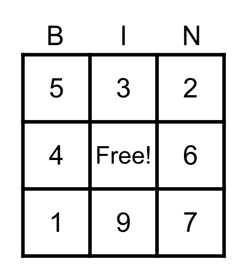 Number Bingo Card