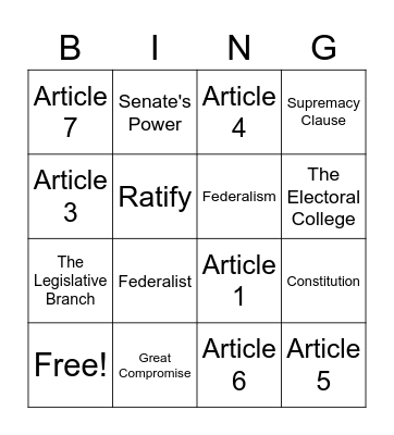 The U.S. Constitution Bingo Card