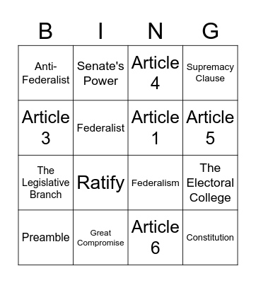 The U.S. Constitution Bingo Card