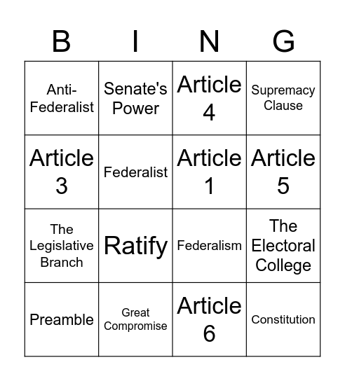 The U.S. Constitution Bingo Card