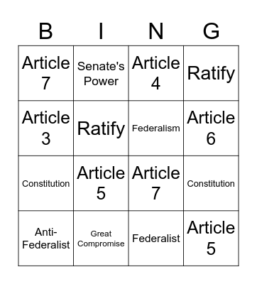 The U.S. Constitution Bingo Card