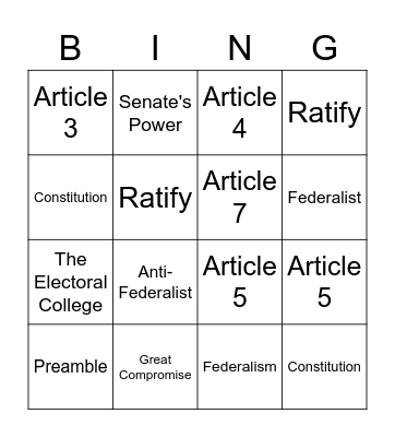 The U.S. Constitution Bingo Card