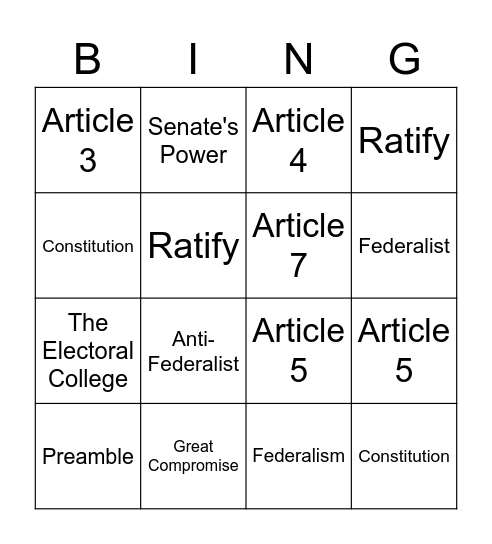 The U.S. Constitution Bingo Card