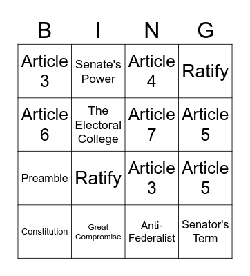 The U.S. Constitution Bingo Card