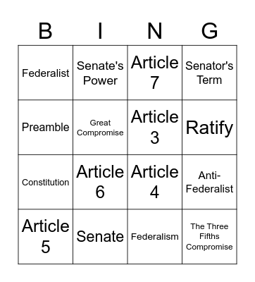 The U.S. Constitution Bingo Card