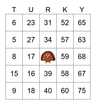 THANKSGIVING BINGO! Bingo Card