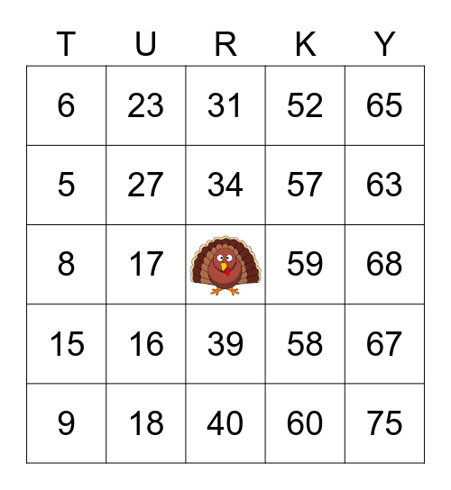 THANKSGIVING BINGO! Bingo Card