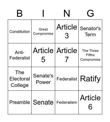 The U.S. Constitution Bingo Card