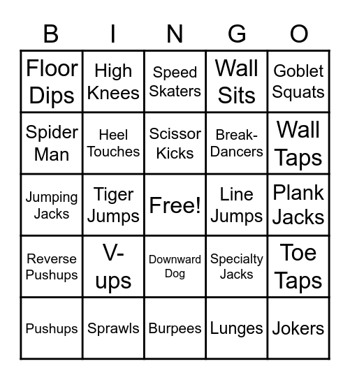 MS Fitness Bingo Card