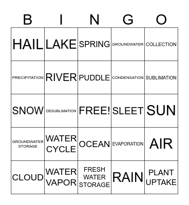 WATER CYCLE BINGO Card