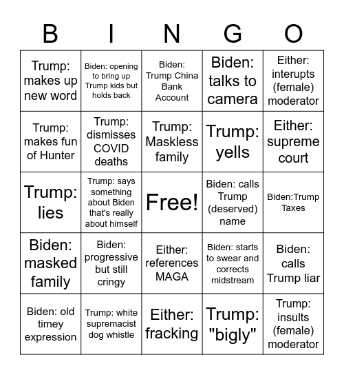 MLIMPTY DEBATE Bingo Card