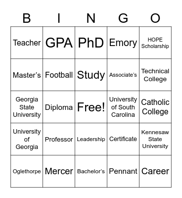College Counseling 101 Bingo Card