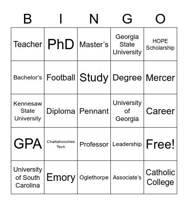 College Counseling 101 Bingo Card