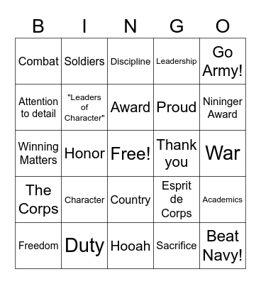 Nininger Dinner Bingo Card