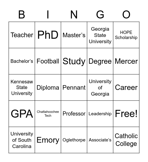 College Counseling 101 Bingo Card