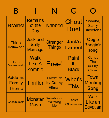 Spooky Musical Bingo 1 Bingo Card