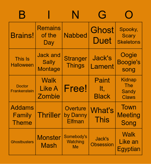Spooky Musical Bingo 1 Bingo Card