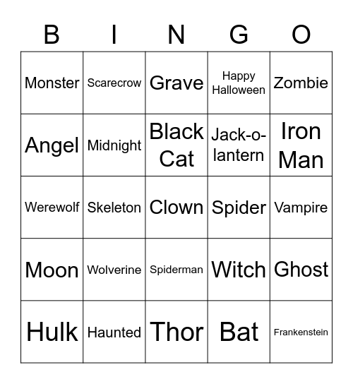 Halloween Bingo Card