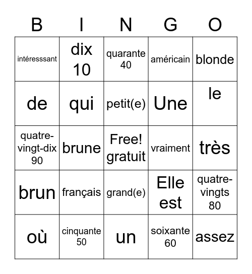 Chapitre 1, Mots 1 Bingo Card