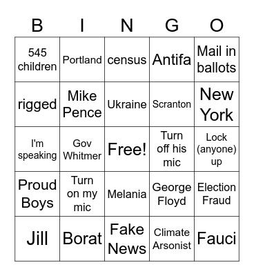 Presidential Debate #2, 2020 Bingo Card