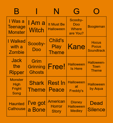 Spooky Musical Bingo 3 Bingo Card