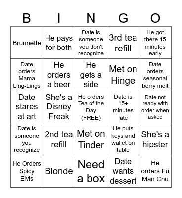 Pom Poms Date Bingo Card