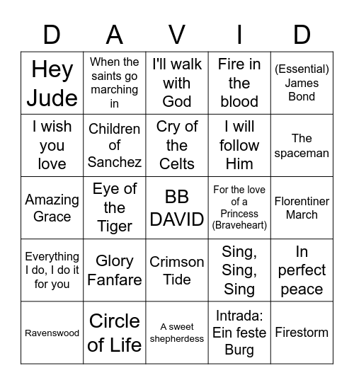 DAVID BINGO Card