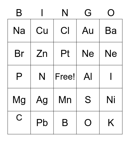 Periodic Bingo Card