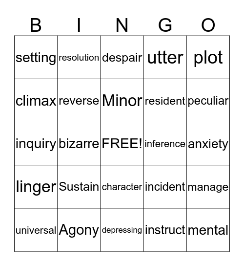 Vocabulary Bingo Card