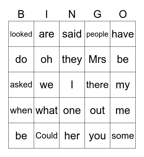 Tricky Words Bingo Card