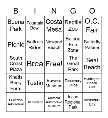 Orange County Bingo Card